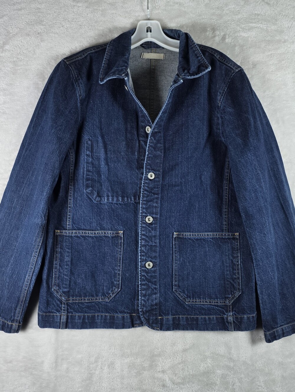 Uniqlo Jacket Mens Size M Medium Blue Indigo Chore Shacket Utility Stretch Work